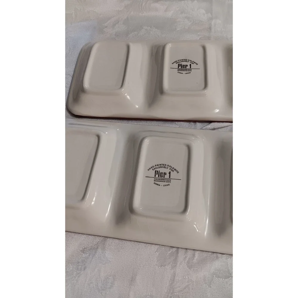 PIER 1 Hand Painted Dolomite Relish Tray Set of 2 Grapes Pear 11.5x5 EUC